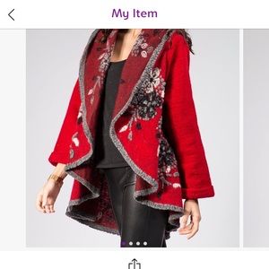 Red and white floral embroidered wool blend jacket